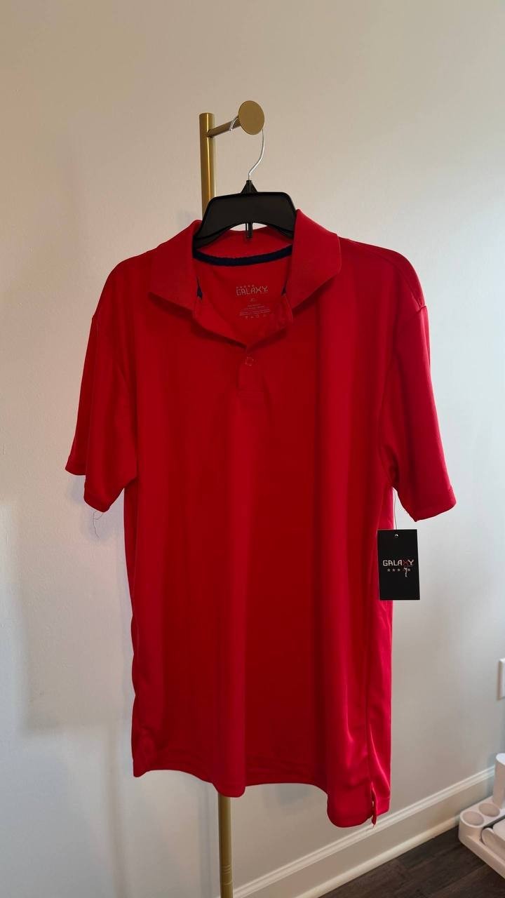 Galaxy by Harvic Men’s Dry‑Fit Moisture‑Wicking Polo Shirt Red XL $32 NWT