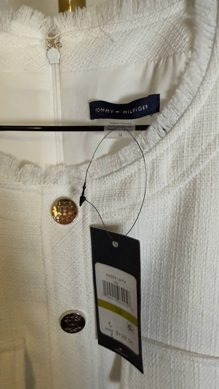Tommy Hilfiger Women’s Hopsack Fit & Flare Shirt Dress Ivory 14 NWT $139