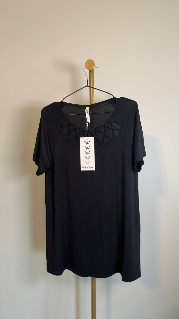 White Mark Crisscross Cutout Short Sleeve Top Black L NWT $52