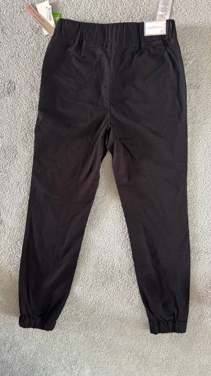 Tinseltown Women's Jogger Pants Cotton Denim Beaded Pockets Black Olive