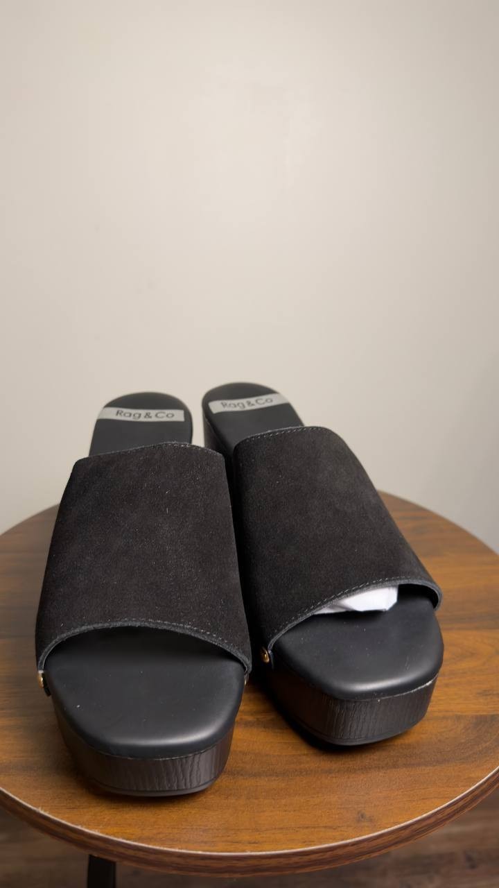 Rag  &  Co  High  Block  Heel  Clogs  Black   8.5  New  $72