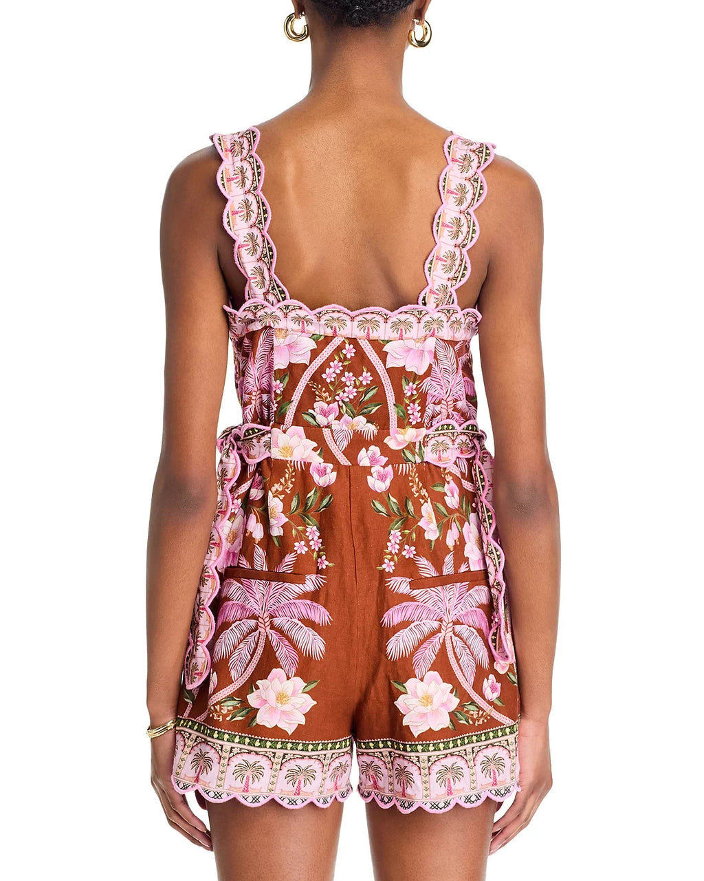 FARM Rio Palm Dream Romper - Floral Print, Square Neck, Sleeveless, XL, NWT