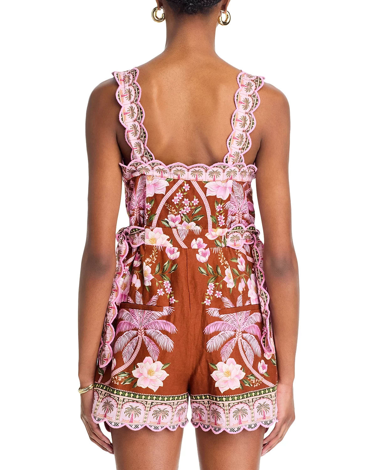 FARM Rio Palm Dream Romper - Floral Print, Square Neck, Sleeveless, XL, NWT