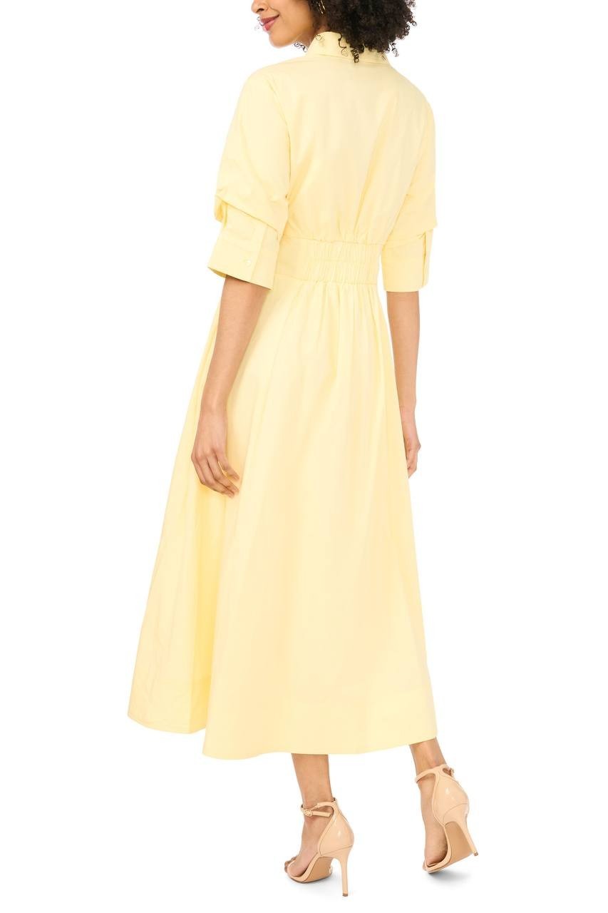 Vince Camuto Pleated Cotton Button‑Up Maxi Shirtdress Lemon Cream M NWT $139