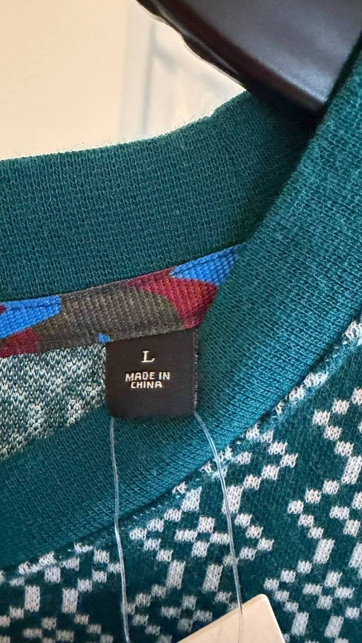 Scotch & Soda Men’s Jacquard Relaxed Fit T‑Shirt Retro Geo Green L $88 NWT