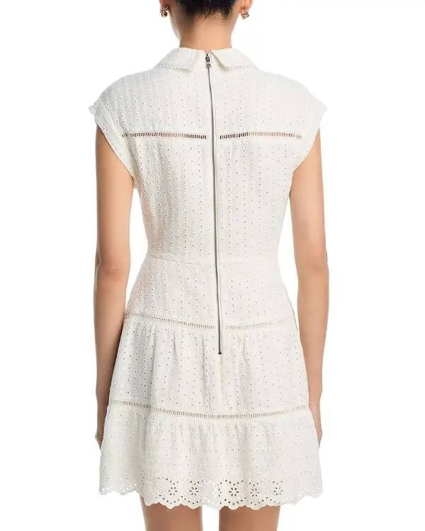 Alice + Olivia Mila Eyelet Deep V-Neck Mini Dress Off White Size 4 NWT
