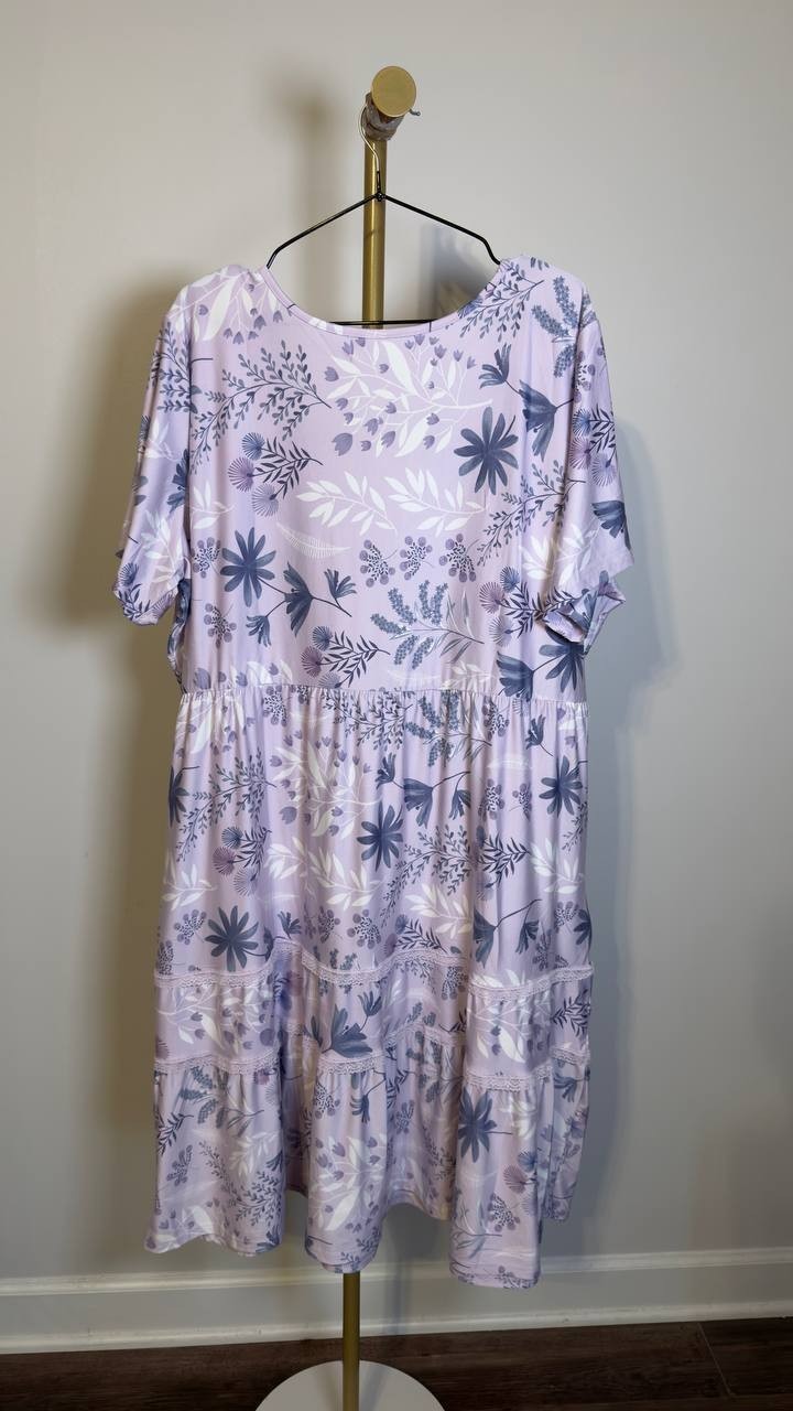 White Mark Plus Floral Short Sleeve Knee Dress Lavender 3XL NWOT $58