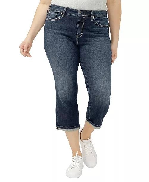 Silver Jeans Suki Mid Rise Curvy Fit Capri Jeans Indigo 14W NWT $78