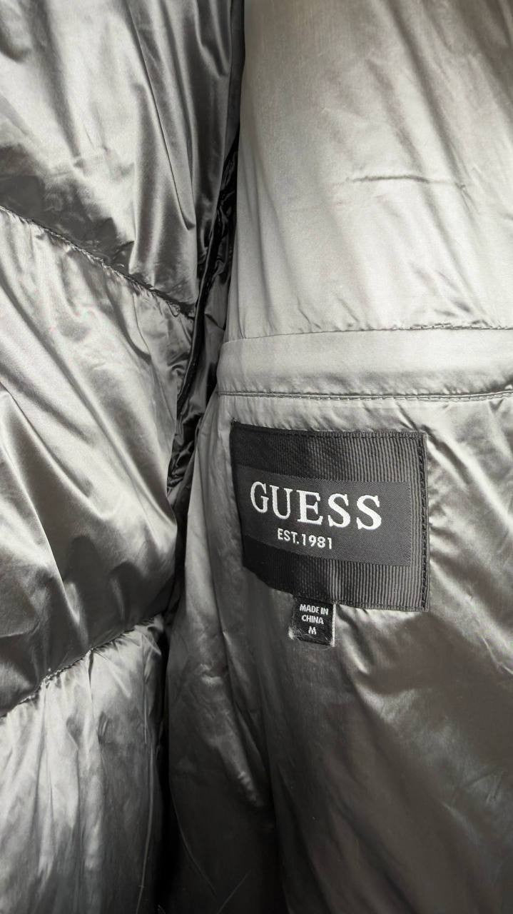 GUESS Men’s Puffer Jacket Sherpa Collar Silver Soiled M NWT $250
