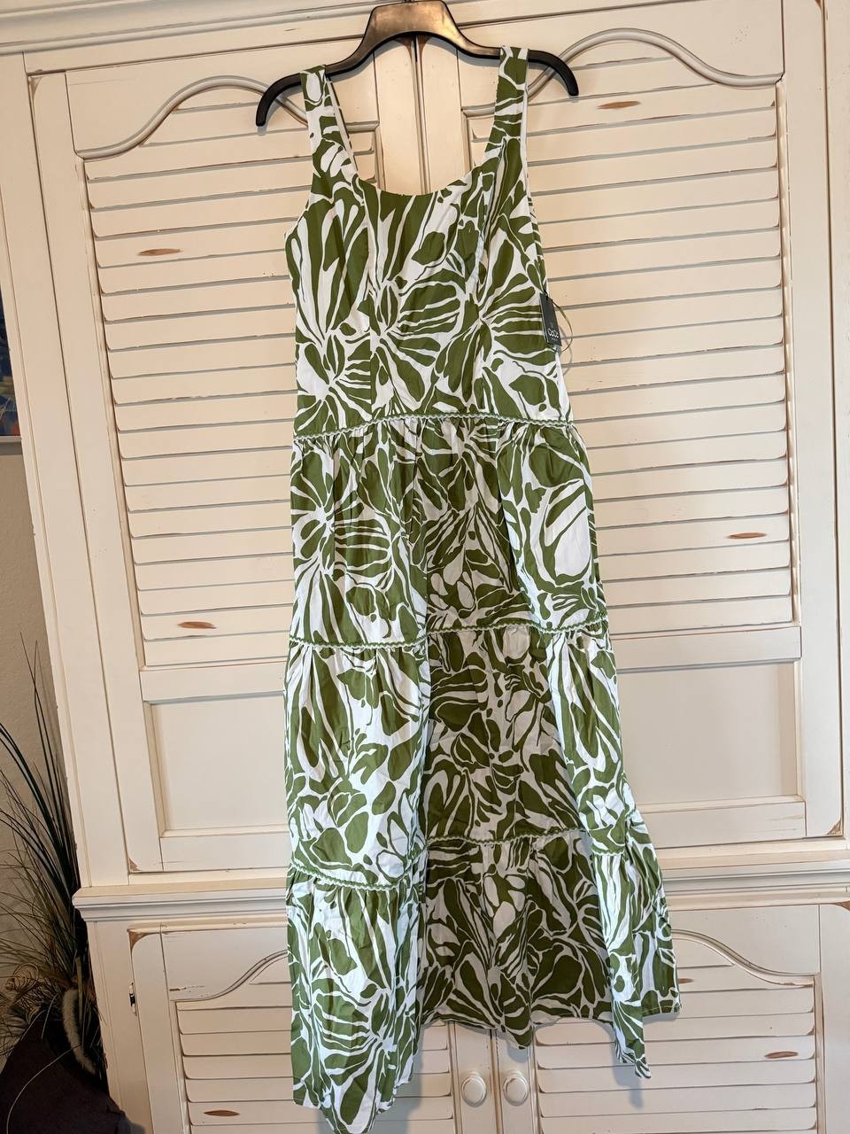 CeCe Cotton-Blend Printed Sleeveless Maxi Dress Wild Sage Size M NWT $119