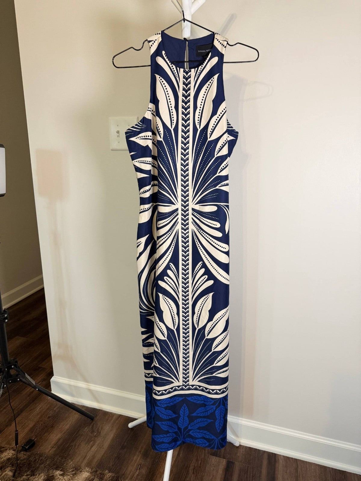 Donna Morgan Printed Column Dress Navy NWT Sizes 4 6 14 MSRP $178