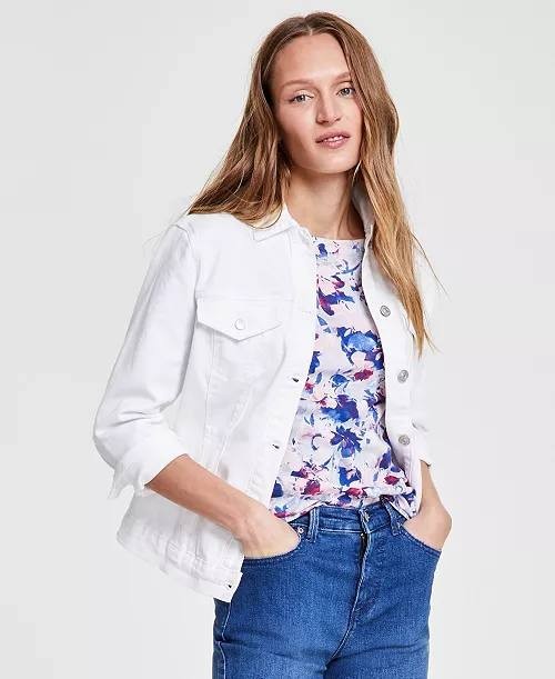 Gloria Vanderbilt Amanda Classic Denim Jacket Vintage White L NWT $75