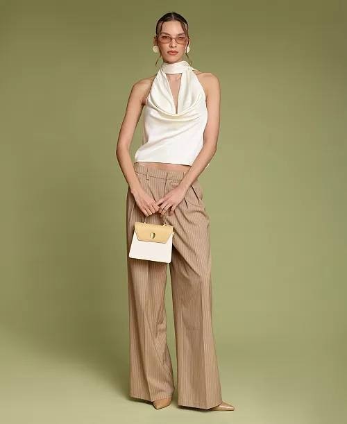Avec Les Filles Women’s Long‑Tie Halter Top Ivory S NWT $88