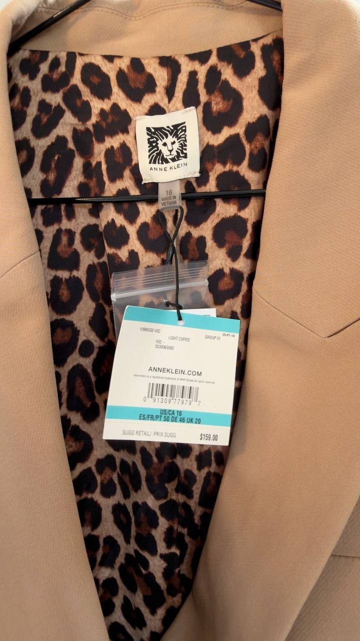 Anne Klein Double‑Breasted Twill Blazer Light Coffee 16 NWT $159