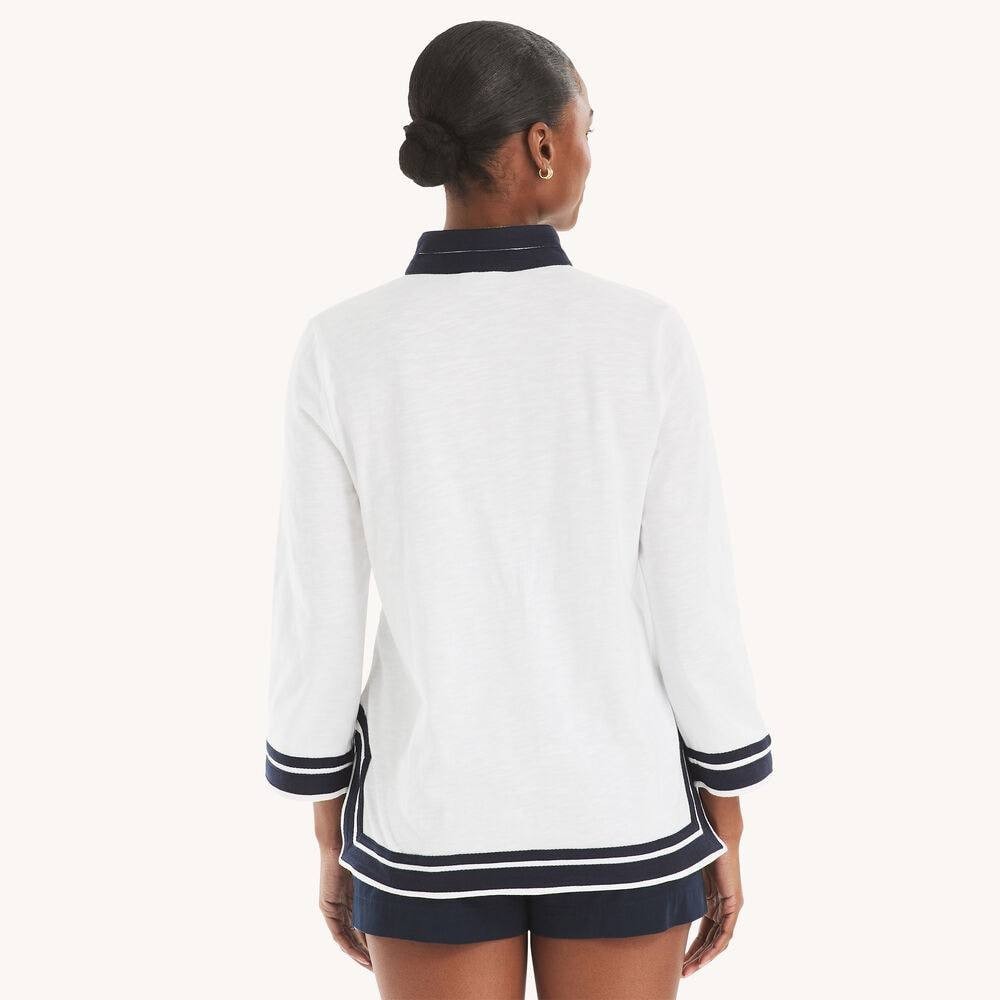 Nautica V-Neck Tunic Top White XL NWT Cotton Knit Long Sleeve Relaxed Fit