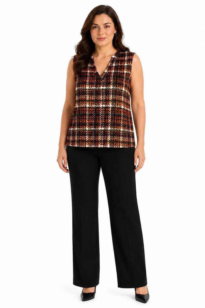 Jones New York  V‑Neck Blouse – Bordeaux Multi – NWT – Lined – Pull‑On - Petite