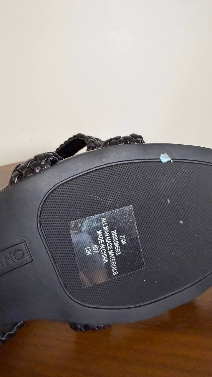 Bandolino Black Faux Leather Flat Slide Sandals 7.5M New in Box MSRP $79