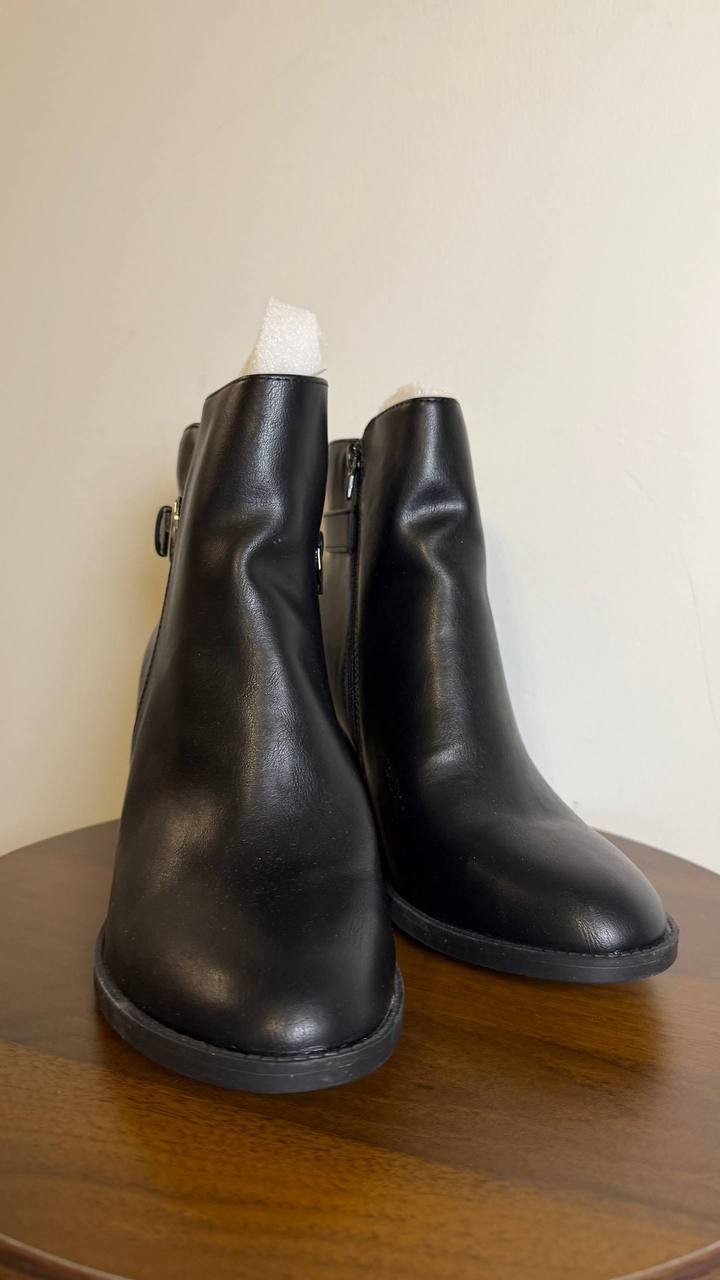 Style & Co Harlemm Booties 6.5 Black Belted Almond Toe Block Heel NWOB msrp$70