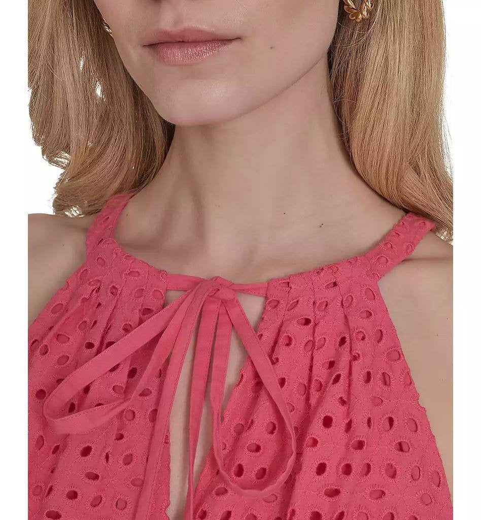 Vince Camuto Petite Cotton Tie‑Neck Tiered Dress Coral 12 NWOT $158