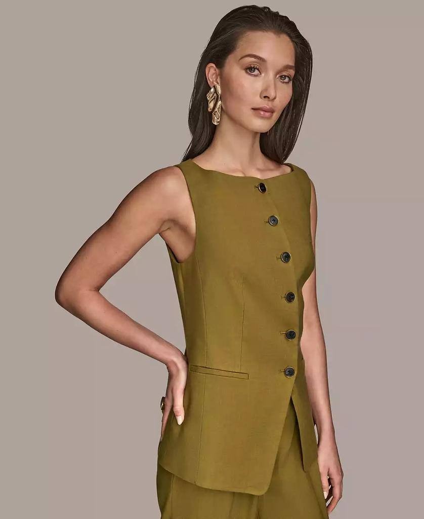 Donna Karan New York Linen‑Blend Vest Olive 14 NWOT $159