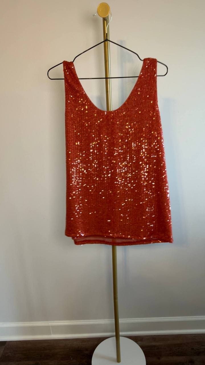 Anne Klein Sequin Double‑Scoop Sleeveless Tank Red L NWT $69