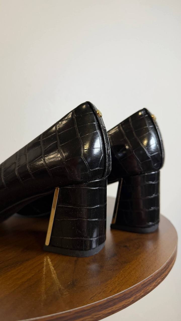 Jones New York Block Heel Pumps 7.5M Black Croco Faux Leather MSRP $69.90