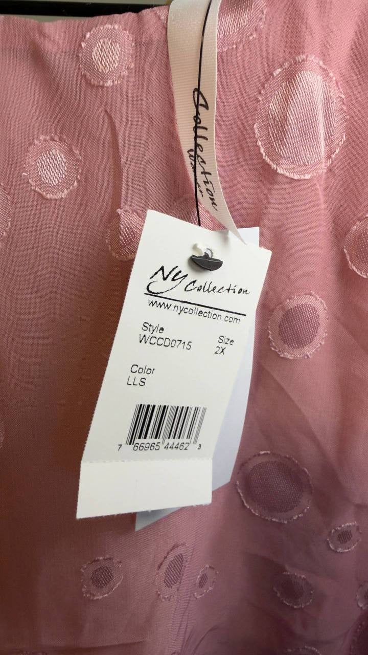 NY Collection Petite Short Sleeve Belted Swiss Dot Dress Mellow Rose 2X NWT $41