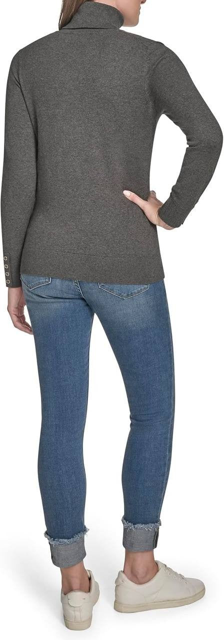 Tommy Hilfiger Cotton Turtleneck Long Sleeve Top L Fog Heather Grey NWT $69.50