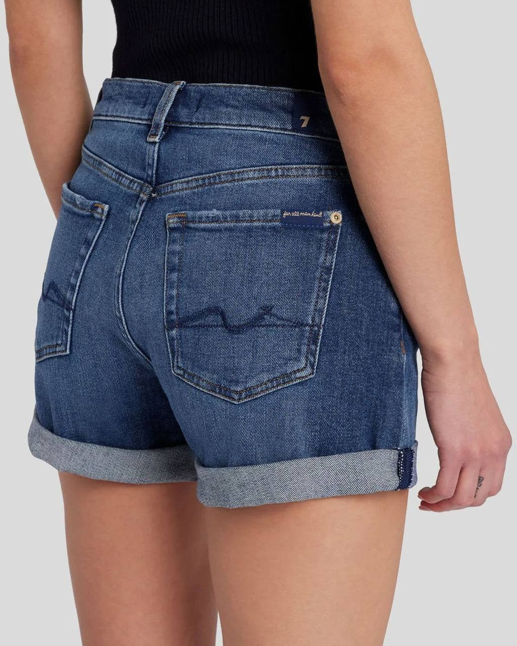 7 For All Mankind Mid Roll Denim Shorts Sea Star Dark Blue 32 NWT $88