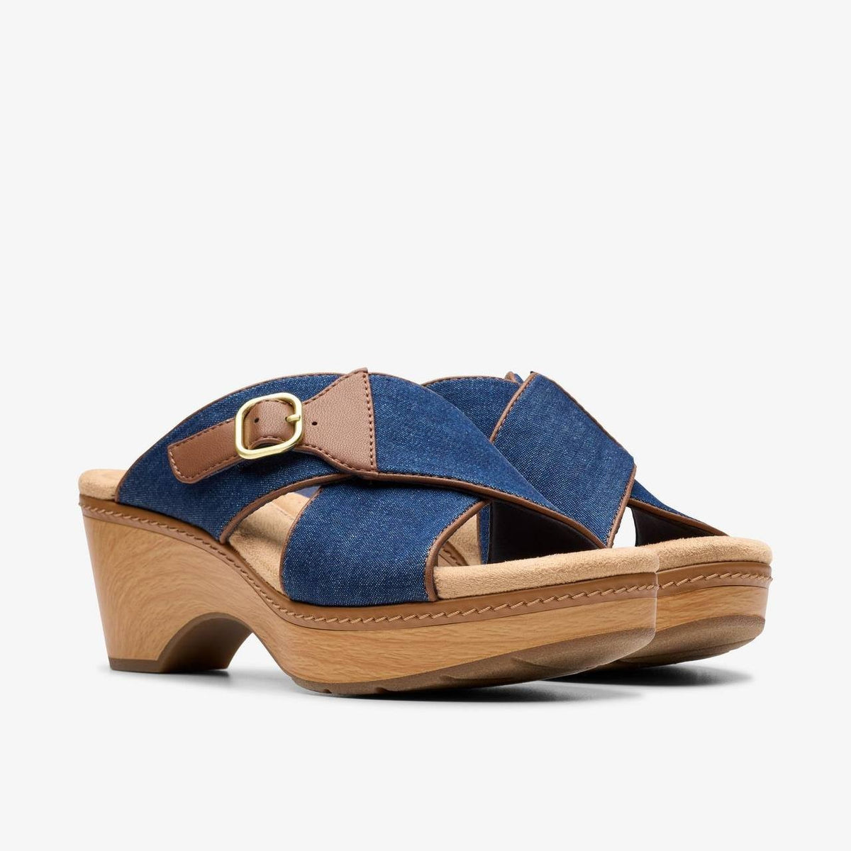 Clarks  Wedge  Sandals  Dark  Denim  9.5M  New  $105