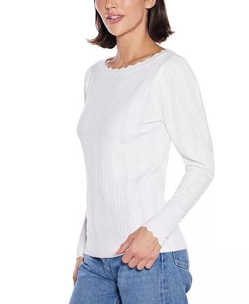 Belldini Scalloped-Trim Boat Neck Sweater White L NWT $59