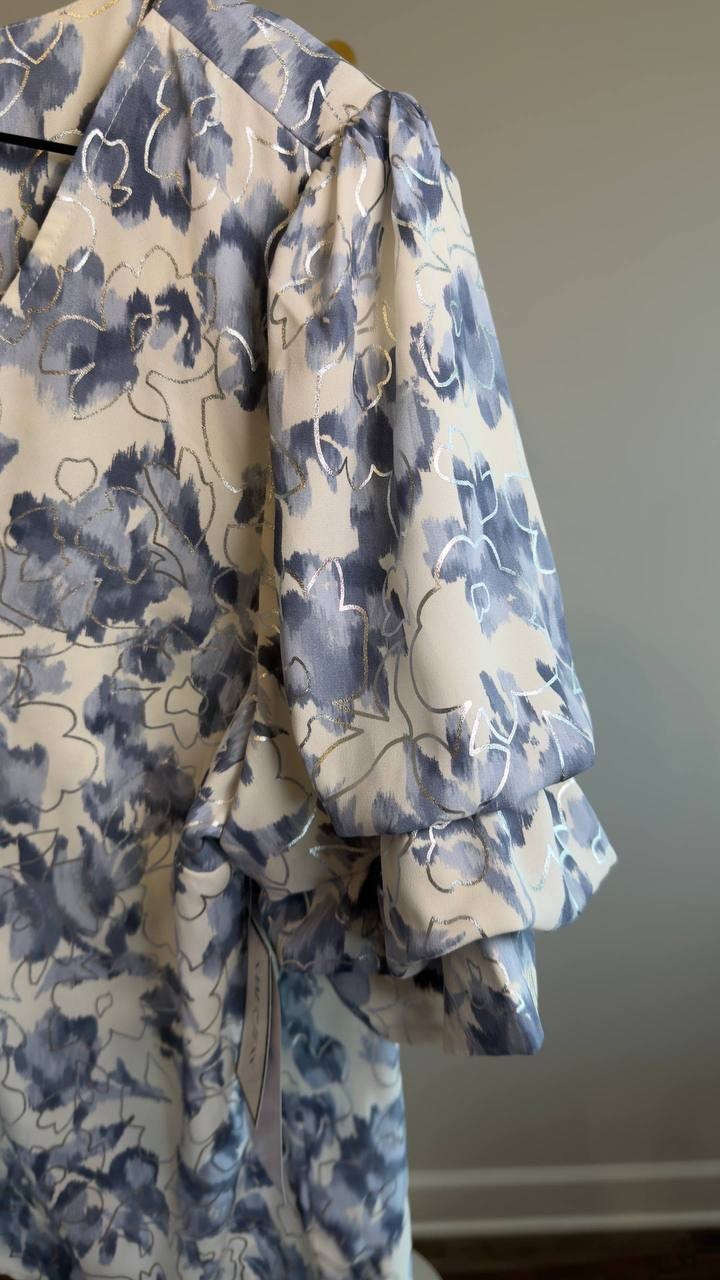 Sam & Jess Floral‑Print Bubble‑Sleeve Top Floral Multi XL NWT $59