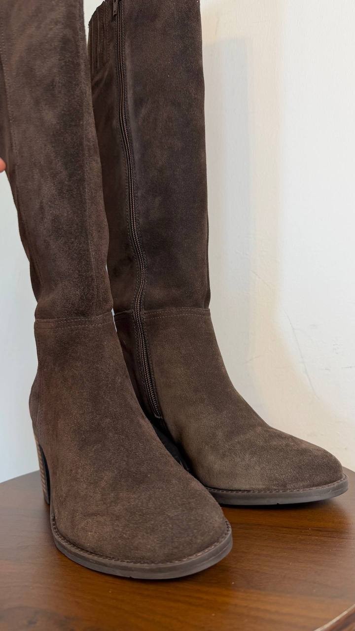 Lucky Brand Bonnay Wide Calf Knee High Boots Dark Brown 6M Suede $189 NWB