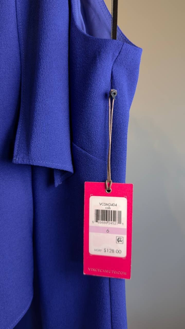 Vince Camuto Tie Neck A-Line Dress Cobalt Blue 6 NWT $128