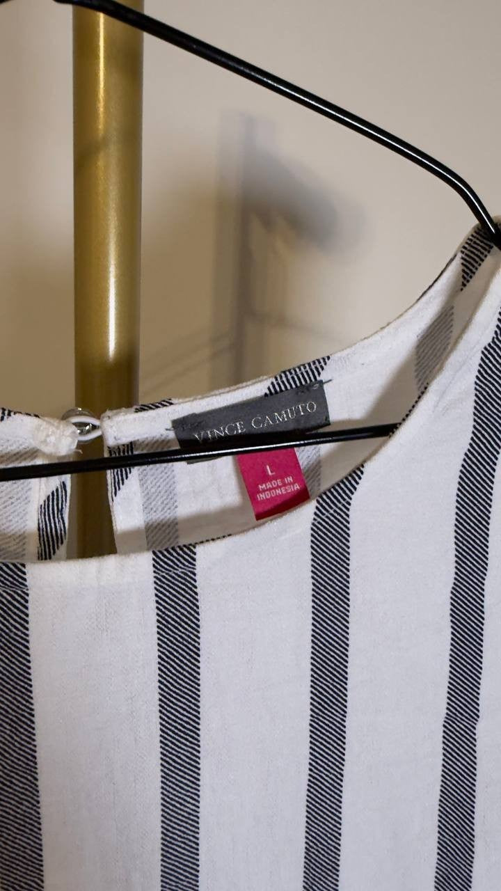 Vince Camuto Sleeveless Crewneck Viscose Blouse White Multi L NWOT $79