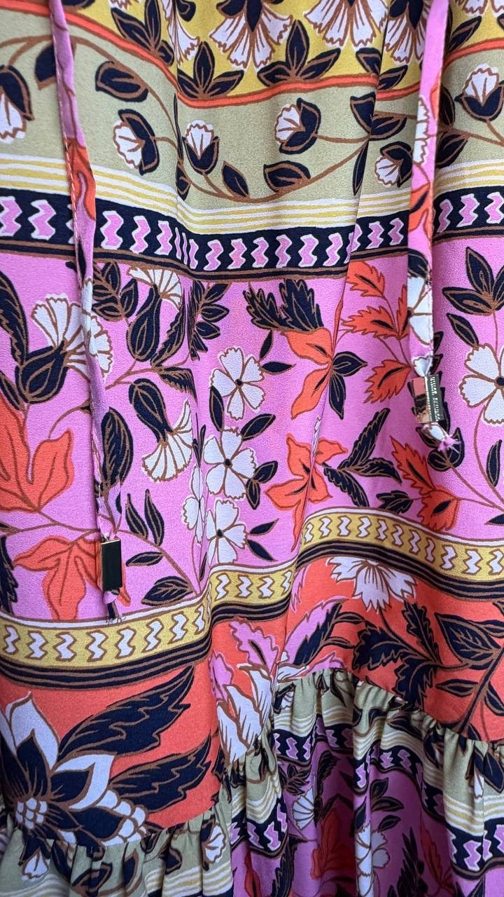Vince Camuto Floral‑Print Belted Tiered Dress Floral Multi 2 NWT $158