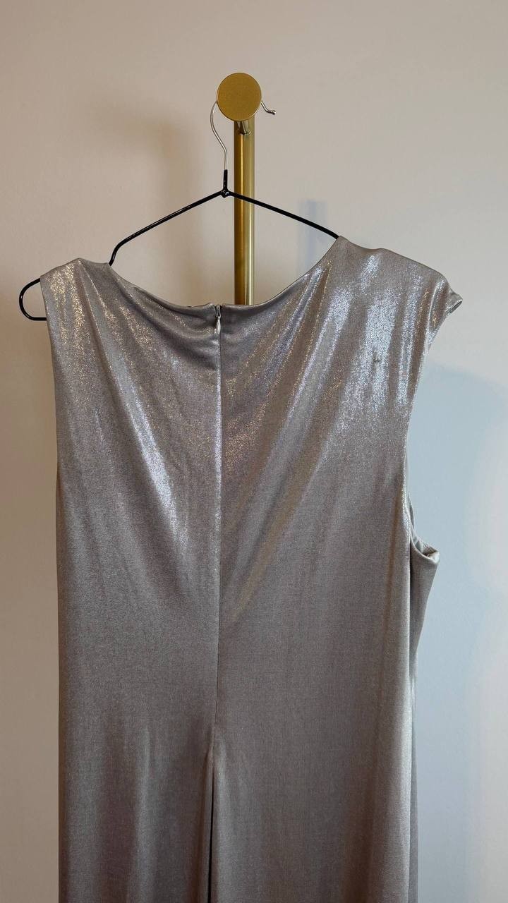 Lauren Ralph Lauren Metallic Jersey Column Gown Silver 8 NWT $265