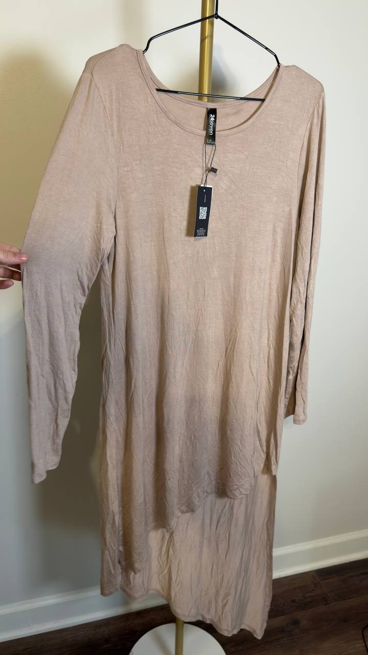 24seven Comfort Apparel Women’s Long Sleeve Tunic Top Tan L NWT $65