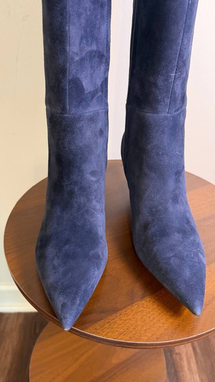 Nine West Kimdee Boots 7.5M Dark Blue Suede Tall Stiletto Dress NIB msrp$269