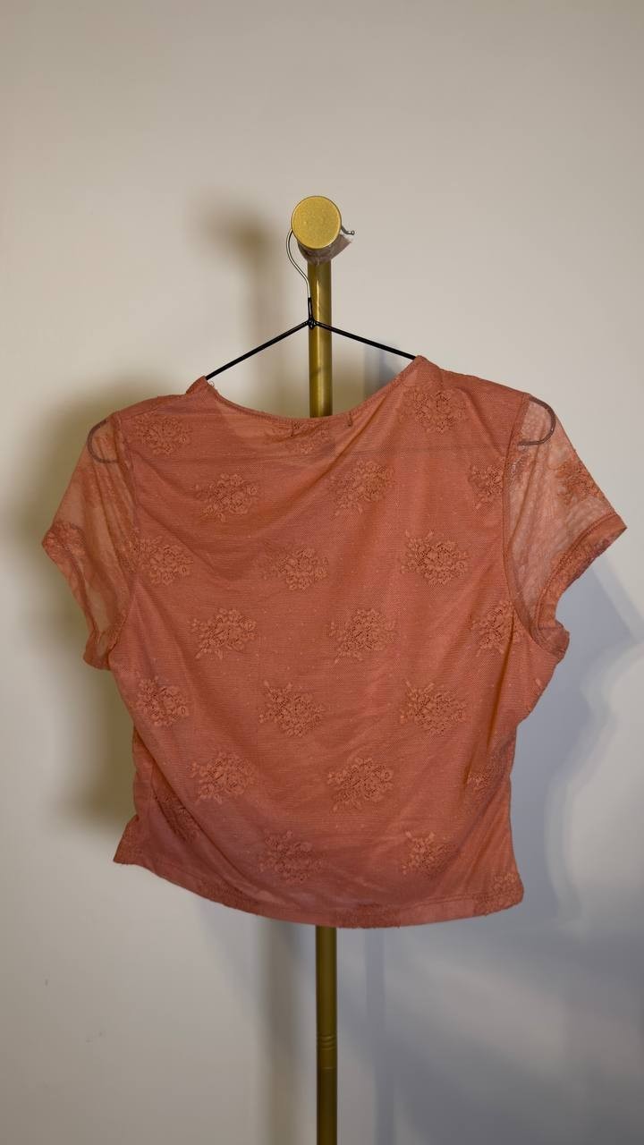 Steve Madden Peyton Mesh & Lace Top Brown M NWT $59