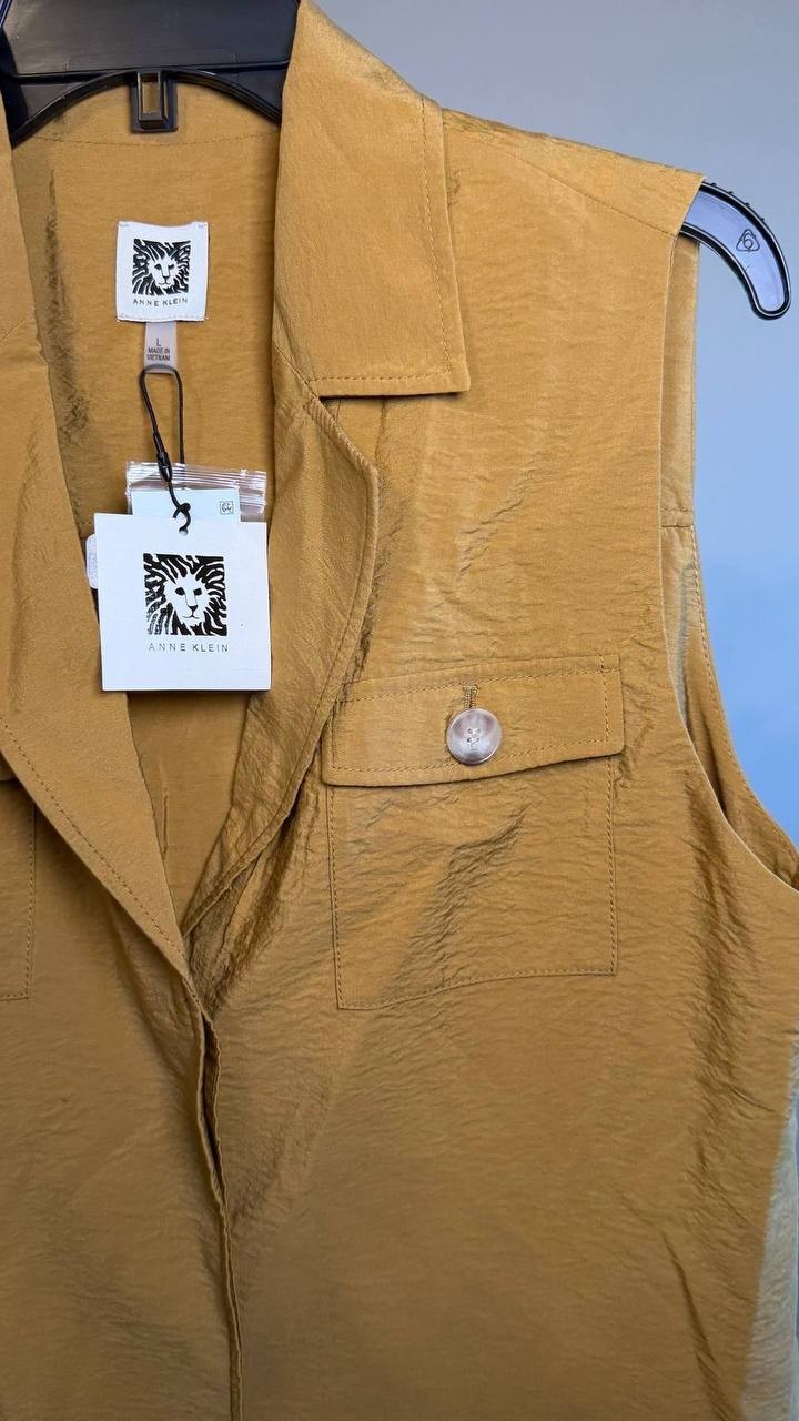 Anne Klein Sleeveless Patch‑Pocket Jacket Copper Sun L NWT $129