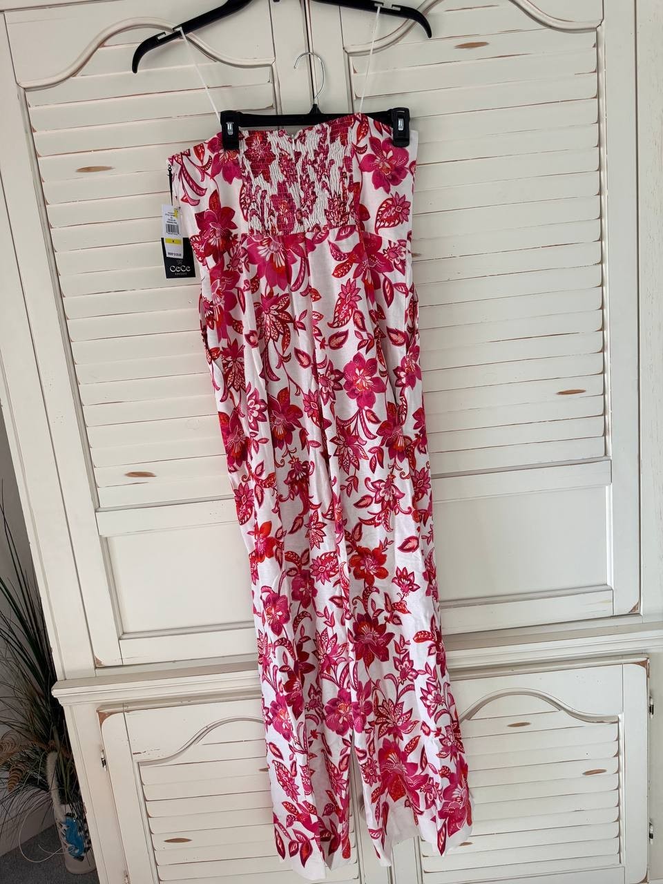 CeCe Jumpsuit M Romance Pink Strapless Smock Back Wide Leg NWT MSRP $129