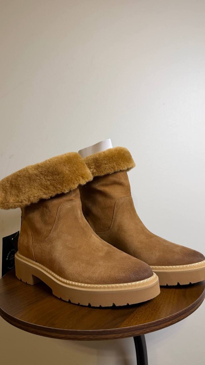 Naturalizer Sense Booties 8M Tan Suede Weather‑Resistant Almond Toe NIB msrp$245