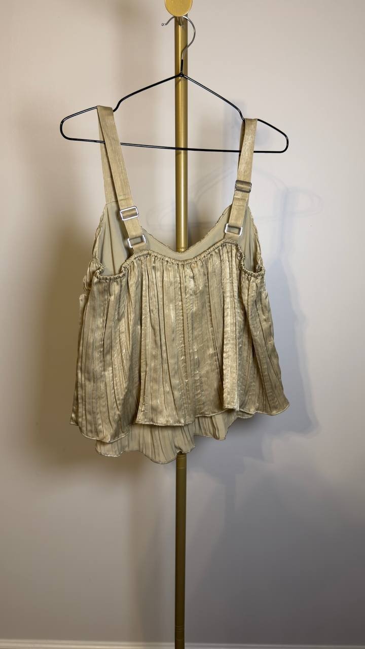 DKNY Crushed Pleats Sleeveless Scoop‑Neck Top Pale Moss M NWT $89