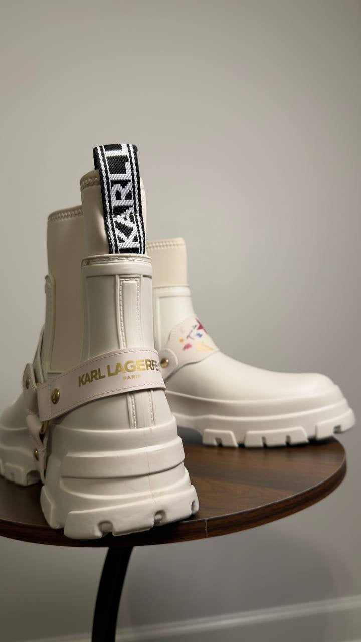 Karl  Lagerfeld  Paris  Rivenna  Rain  Bootie  Cream  10  New  in  Box  $169