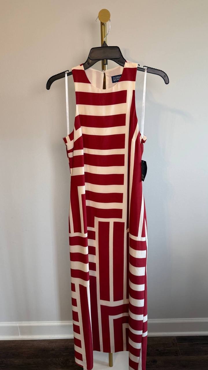 Donna Morgan Crewneck Midi Dress Cream/Dark Red 2 NWT $158