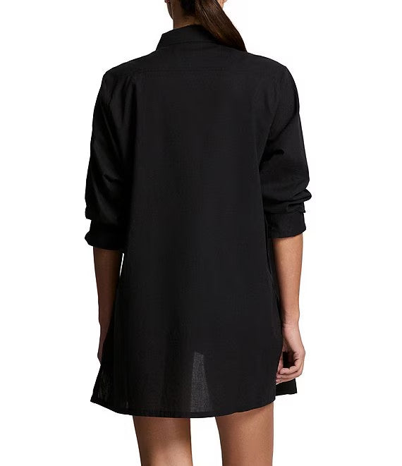 Lauren Ralph Lauren Cotton Voile Logo Shirt Cover-Up Black S NWT $130
