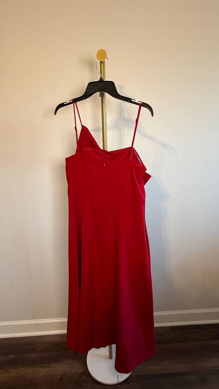 Anne Klein Bow‑Front Midi A‑Line Dress Red 6 NWT $159