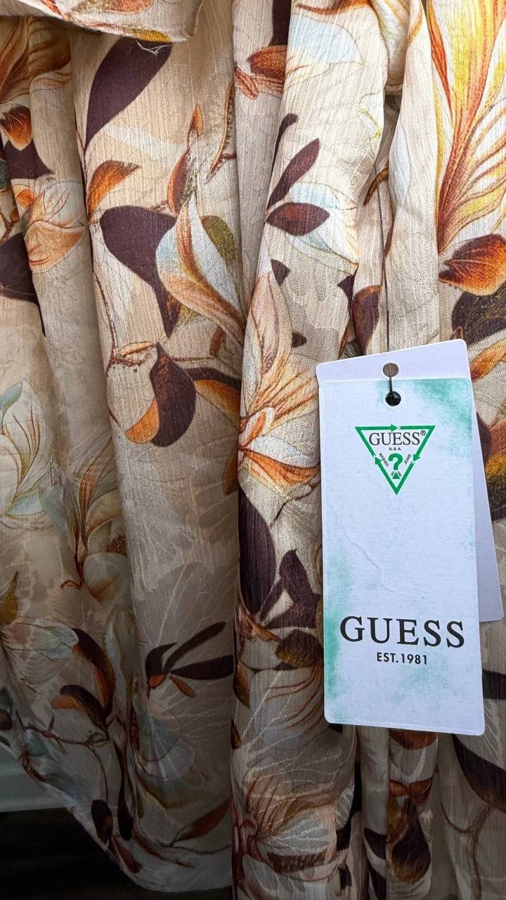 GUESS Printed Off‑The‑Shoulder Lucy Top Natural Magnolia XS NWT $89
