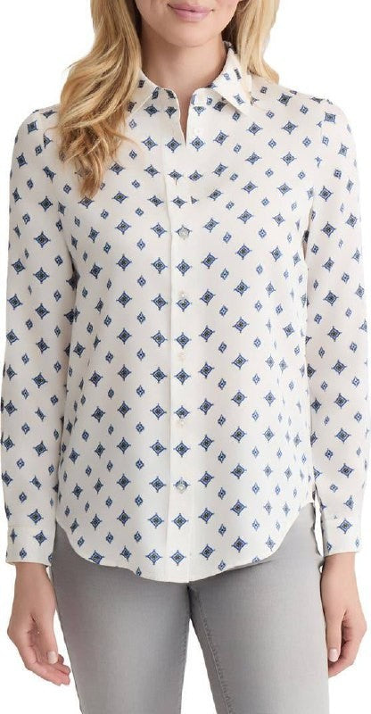 Jones New York Diamond‑Print Button‑Up Shirt – Black/White – Size L – NWT – $89.
